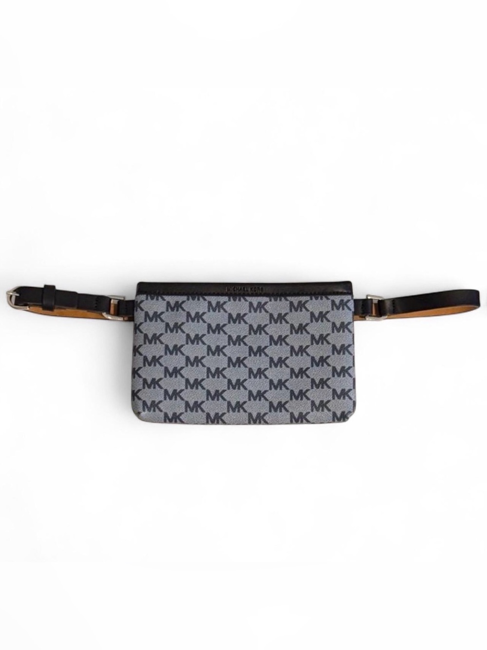 Michael Kors Gray MK Monogram Belt Bag Waist Bag Black Leather